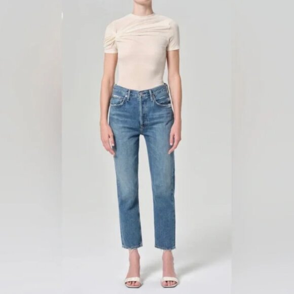 AGOLDE Riley Straight Crop Jean Womens 28 100% Cotton Made in USA Blue Denim - Picture 1 of 14